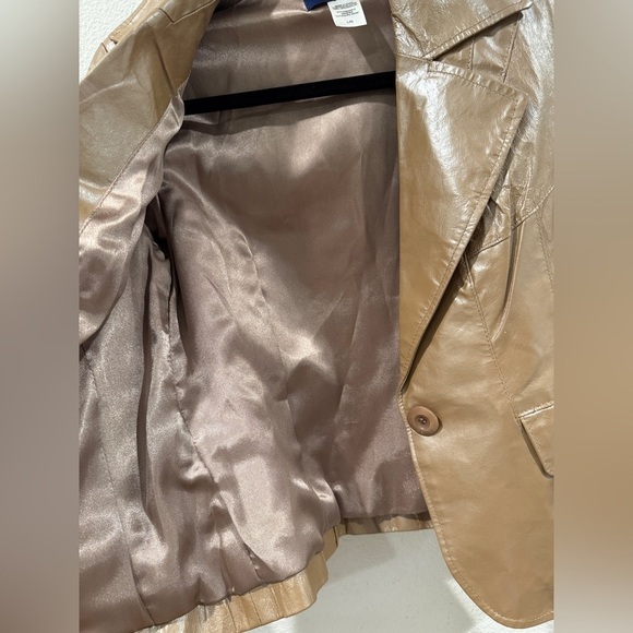 Vintage Guess Jeans 100% Leather Shiny Tan Collared Y2K Jacket Size Large - Picture 4 of 13